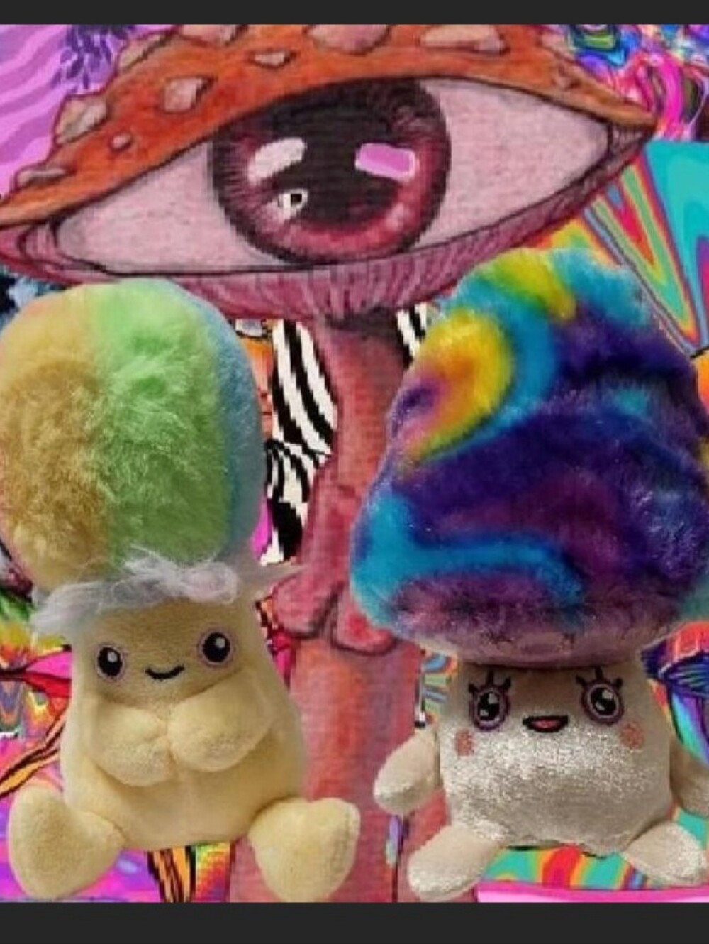 Set Of 2 Kellytoy's Living On The Veg Collection Tie-Dye Mushroom Plushies 6"